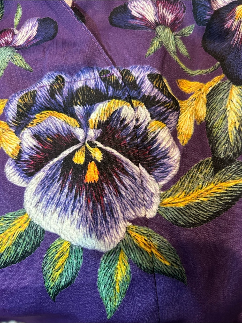 V-Neck 3/4 Sleeve Top in Purple -Printed Floral Design - Picture 3 of 8